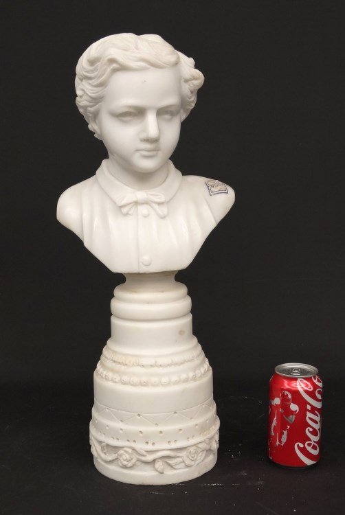 Marble Statue Of A Boy: Marble statue of a boy. 21" Ht.