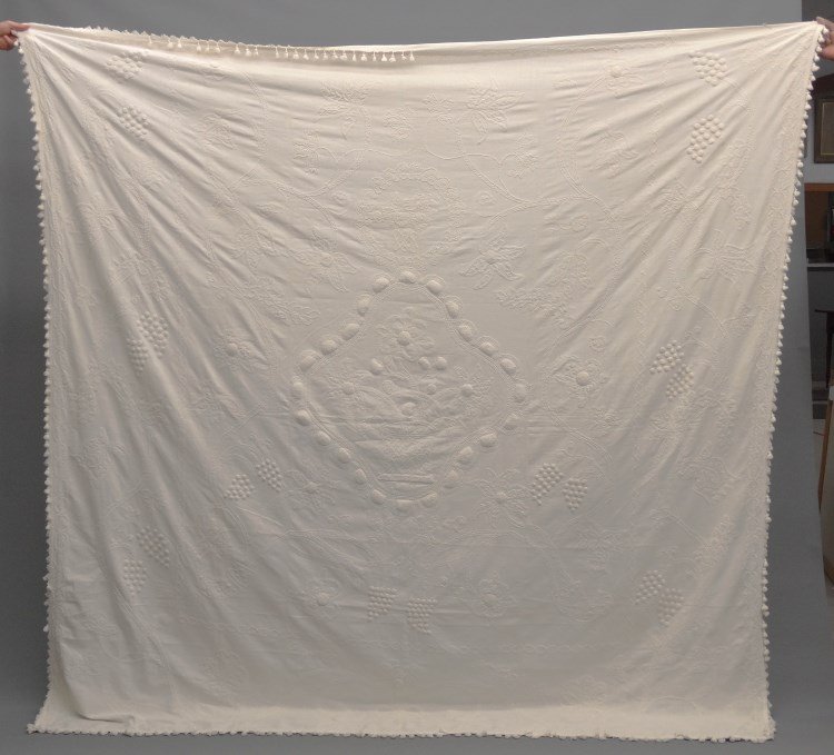 19th c. Candlewick Bedcover: 19th c. candlewick bedcover initialed "J. B." and "A. B.". 100" x 97". Deaccessioned from the American Folk Art Museum New York.
