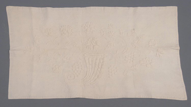 C. 1815 Table Cover: C. 1815 Cornucopia design table cover. 21" x 39". Deaccessioned from the American Folk Art Museum New York.