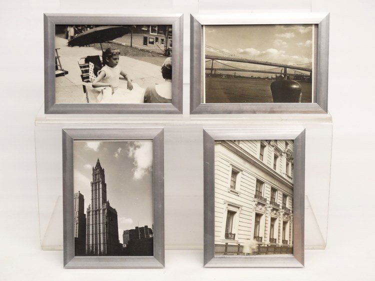 Al Macy Photographs: Lot of (4) vintage Al Macy photographs, (3) N.Y.C., and little girl on beach chair, C. 1950's, all estate stamped verso. 4" x 6".