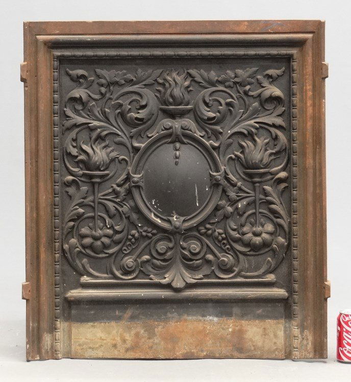 Cast Iron Fireback: Victorian Cast iron fireback. 28" x 32 1/2" Ht.