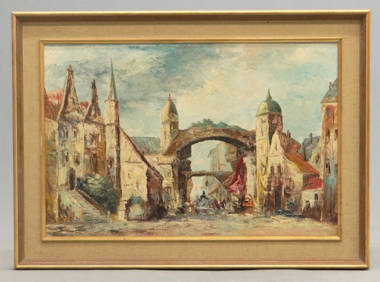 Continental School, Cityscape: Continental School, cityscape, oil on canvas, unsigned. Work 24" x 36 1/2".