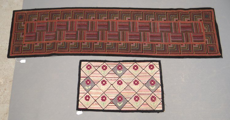 Hooked Rug Lot: Lot (2) hooked rugs including runner (29" x 9' 4"), and floral (26" x 42 1/2").