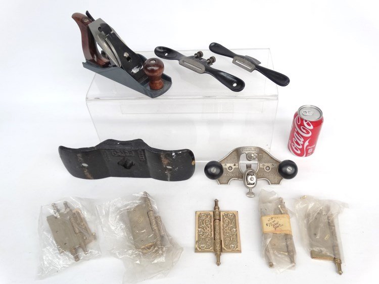 Tool & Misc. Lot: Lot including misc. brass hardward and tools including Stanley No. 71 plane.