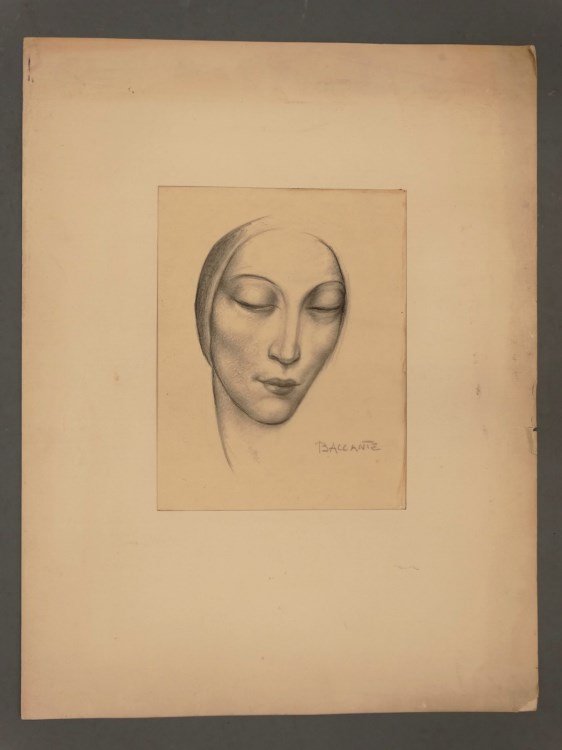 Enzo Baccante (N.Y. 1887-1938): Enzo Baccante (N.Y./Italy 1887-1938), charcoal of woman's face. Work 13" x 10 1/2".