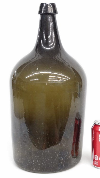 Demijohn Bottle: Early glass Demijohn bottle. 18" Ht.