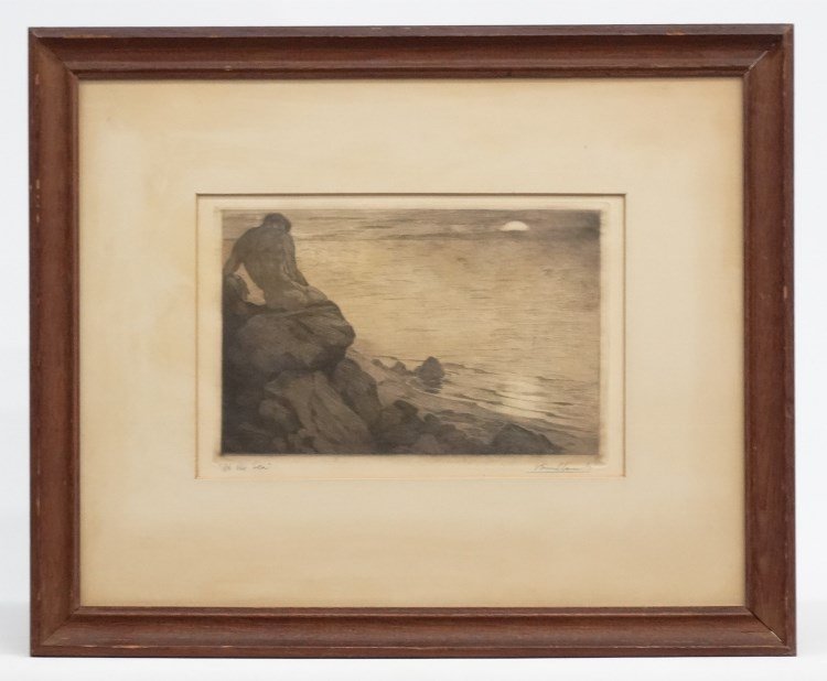 Isaac Friedlander (N.Y. 1890 - 1968): Isaac Friedlander (N.Y. 1890 - 1968), woodcut. Sight 9" x 12 1/2". Titled "At the Sea", signed LRC.