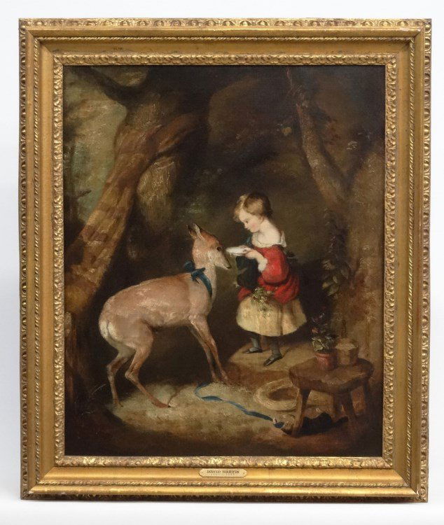 After David Martin (1736-1798): After David Martin (United Kingdom 1736-1798), child with deer, oil on canvas, relined and restored. Plaque on frame. Work 30" x 24 1/2".