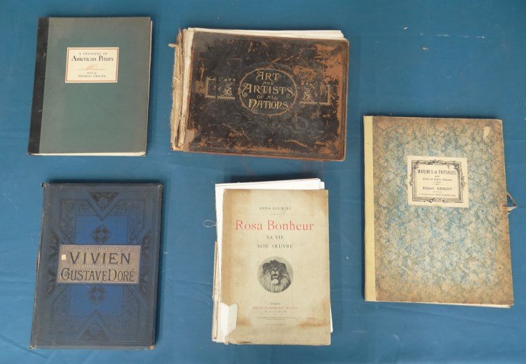 Book Lot: Lot including "ANNA KLUMPKE/ROSA BONHEUR", "ART AND ARTISTS OF ALL NATIONS", "THE STORY OF VIVIEN ILLUSTRATED BY GUSTAVE DORE", "A TREASURY OF AMERICAN PRINTS", "MARINES et PAYSAGES...ALBERT GARGET".