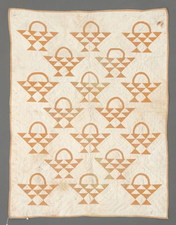 Crib Quilt: C. 1890's "Baskets" crib quilt. 25" x 33".