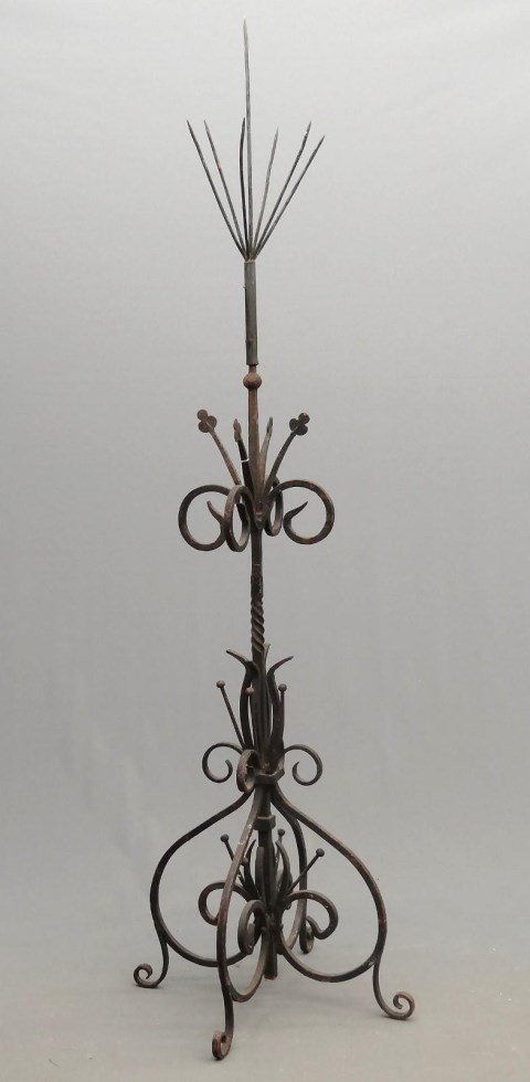 Iron Coat Rack: Unusual iron "make do" coat rack. 84" Ht.