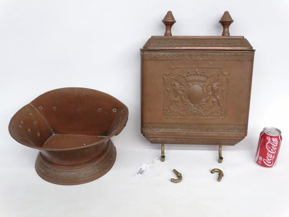 French Copper Lavabo: French copper lavabo. Top section 19" Ht., base section 8 1/2" Ht.