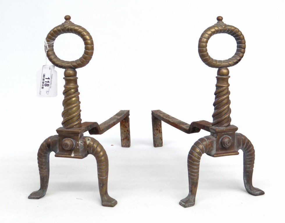 Pair Andirons: Pair C. 1900's loop top andirons. 16" Ht., 17 1/2" D.
