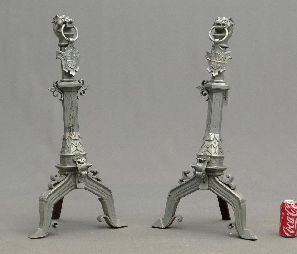 Pair Cast Metal Dragon Form Andirons (1 of 8)