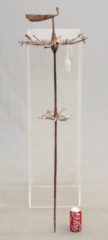 African Wrought Iron Post: African wrought iron ground post. 48" Ht.