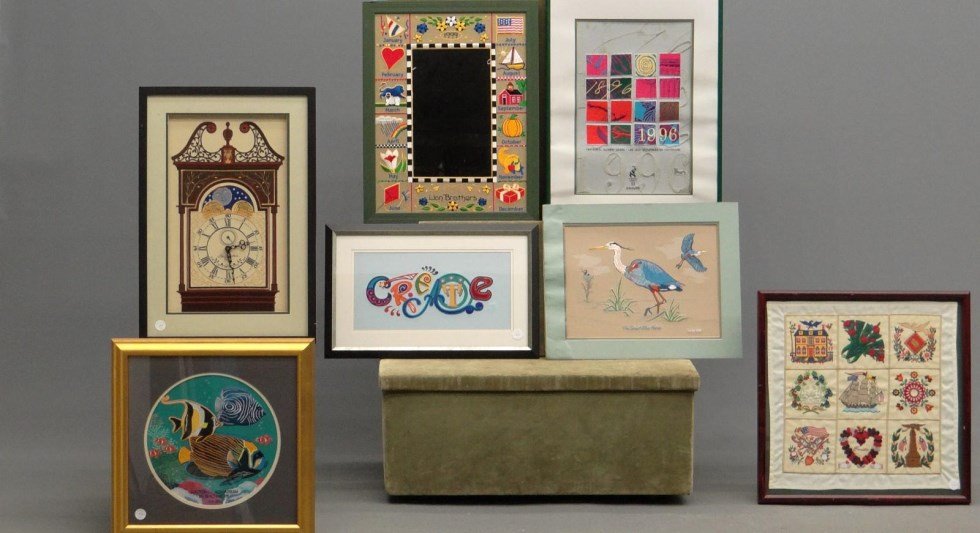 Lion Needlework Pictures: Lot of (7) Lion and Lion Brothers needlework pictures. 16 1/2" x 21" to 23" x 18".