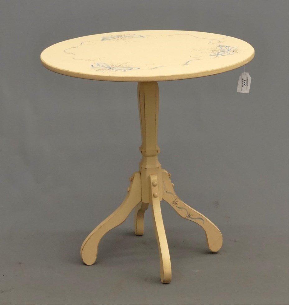 Decorative Table: Decorative table with painted top. 27 1/2" D., 29 1/2" Ht.