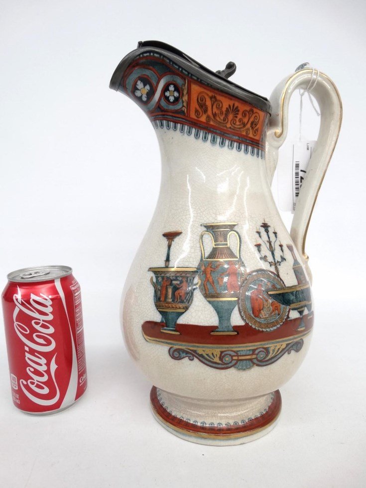 19th c. Pitcher With Pewter Lid (1 of 7)