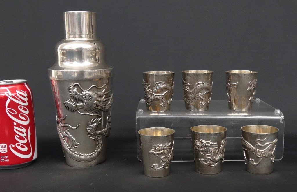 Asian Silver Shaker & Shots Glasses (1 of 6)