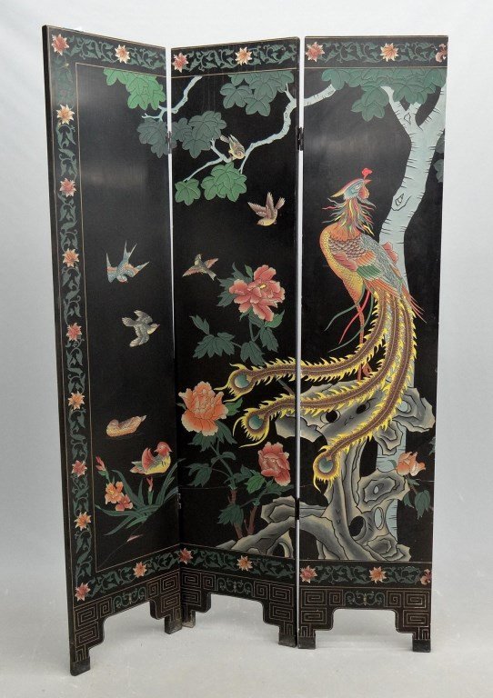 Chinese Folding Screen: Chinese folding screen. Each section 16" x 72 1/2" Ht.