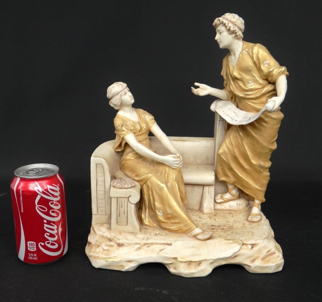 Royal Dux Porcelain Group: Royal Dux porcelain group, Scholar and student. Neck repaired on Scholar. 10" x 7" x 12" Ht.