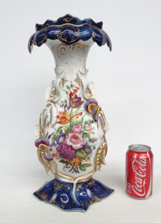 Porcelain Garniture: 19th c. porcelain garniture. 18" Ht., marked underside "54".