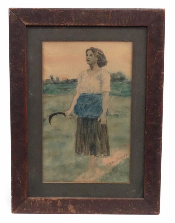 C. Leo Stadecker, Woman Farming: C. Leo Stadecker, woman farming, watercolor. Signed LRC. Sight 13" x 8".