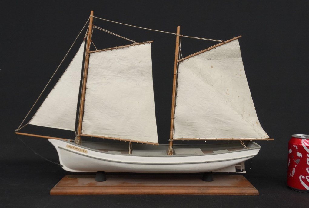Boat Model: Boat model. Labeled "Helen McLeod II". 22" x 16" Ht.