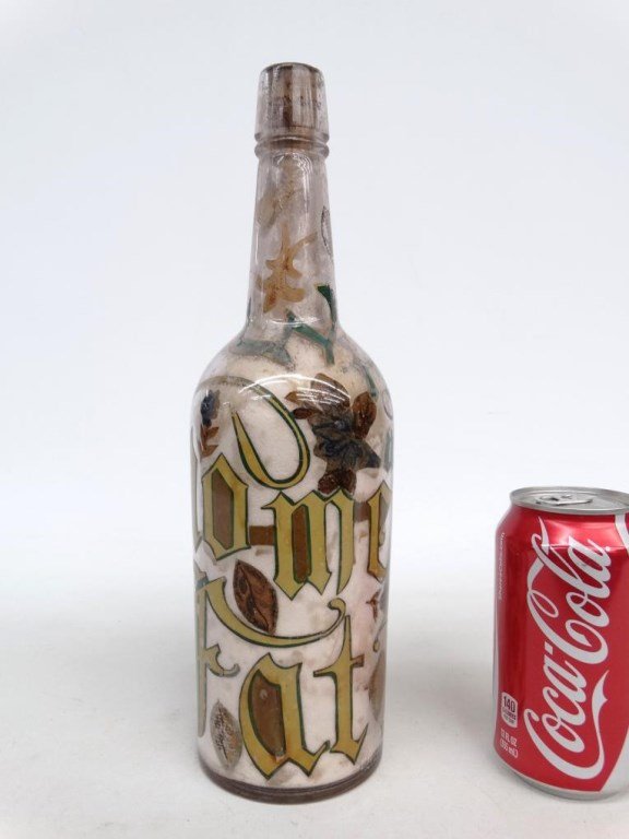 Reverse Painted Sand Bottle: C. 1900's reverse painted sand bottle. 12" Ht.