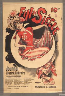 Alfred Choubrac (1853-1902): 19th c. poster mounted on linen, Alfred Choubrac (1853-1902), "Fin de Siecle". 32 1/4" x 47".