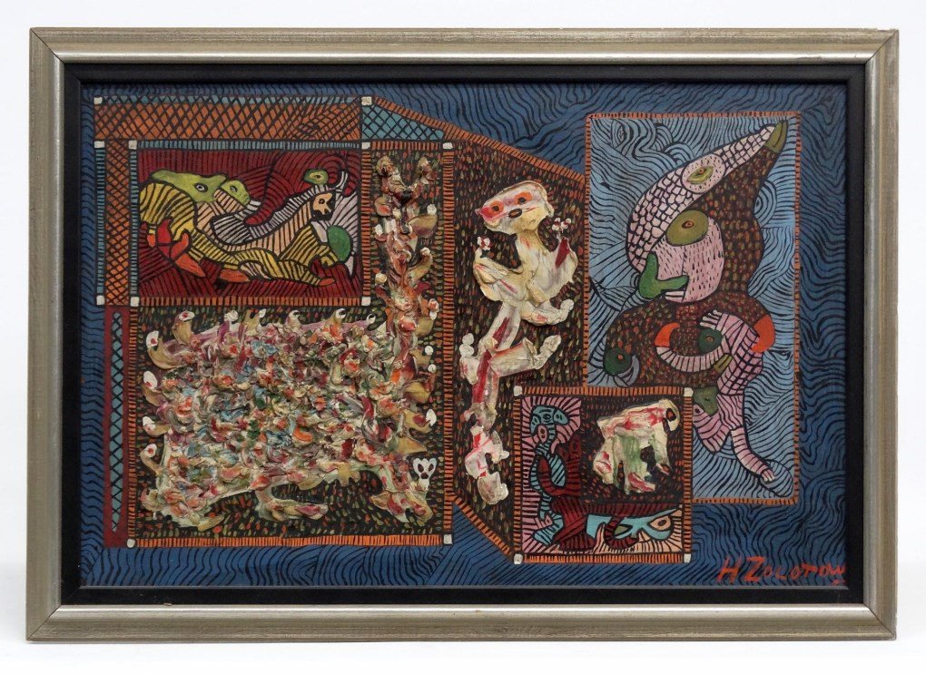 Harry Zolotow (American, born Ukrain 1888-1963): Harry Zolotow (American, born Ukraine 1888-1963), abstract, oil on masonite. Work 17" x 25". Artist has shown at The Museum Of Modern Art N.Y.C..