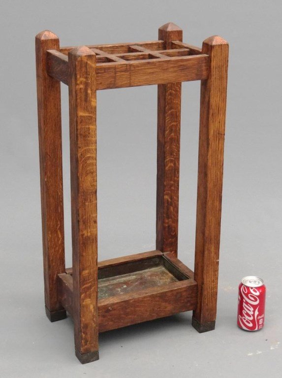 Mission Oak Umbrella Rack: Mission oak umbrella rack. 13 3/4" x 10" x 28" Ht.