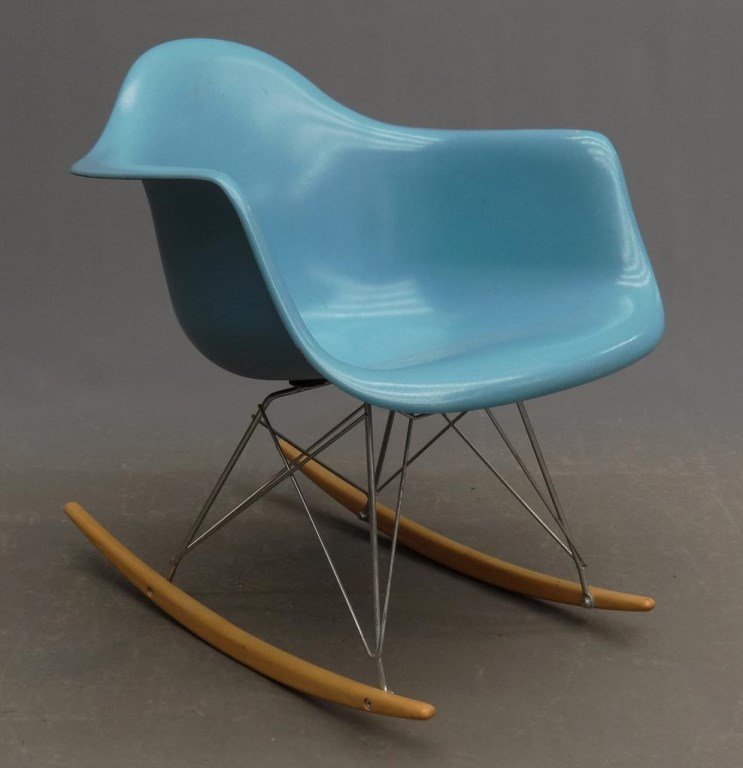 Modernica Fiberglass Rocking Chair: Modernica fiberglass rocking chair. Marked underside. 16" seat Ht., 26 1/2" overall Ht.. Property of a Pawling New York Collector.