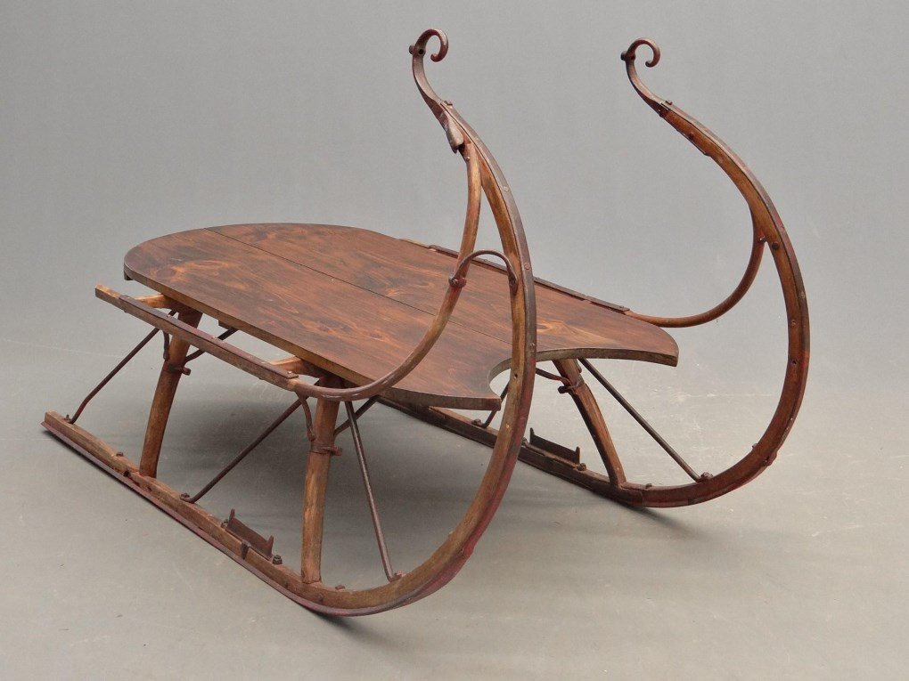 Sled Coffee Table: Runner sled coffee table. 23" x 58" x 34 1/2" Ht.