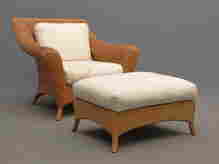 pottery barn wicker chair and ottoman