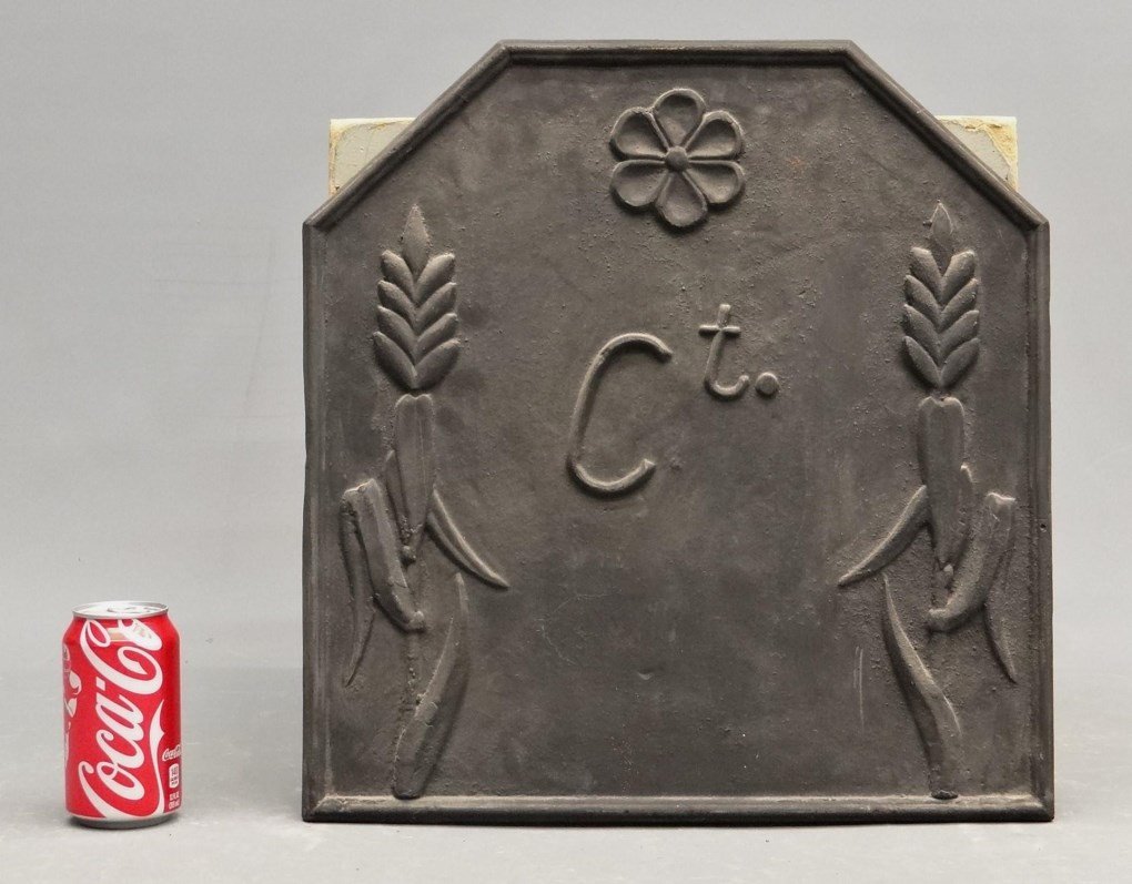 Cast Iron Fireback: Contemporary cast iron fireback marked "Ct." (Connecticut). 17" x 17 1/2".