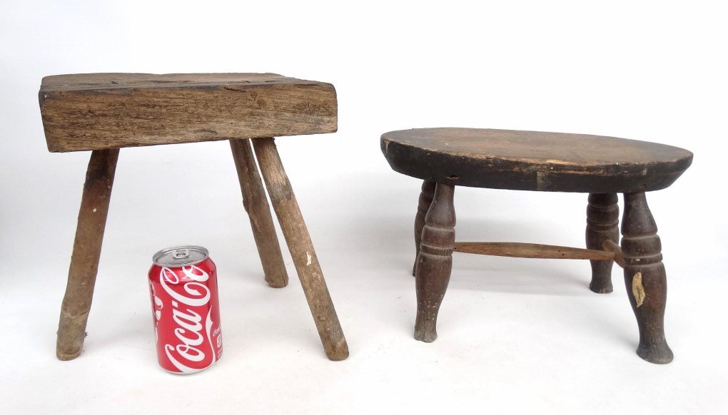 19th c. Stools: Lot of (2) 19th c. stools. 14" x 7 1/2" x 8 1/2" Ht. and 10" x 7" x 11" Ht..