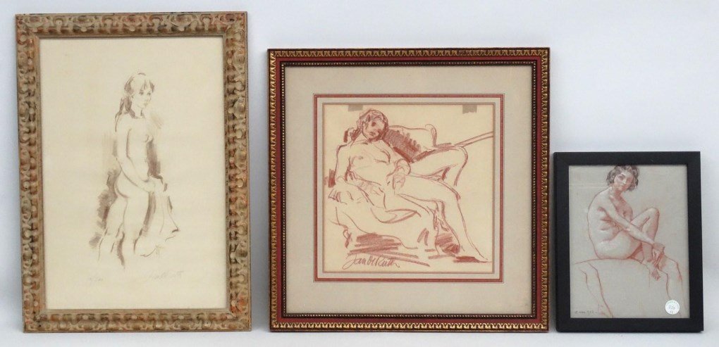 Jane De Ruth (American 20th Century): Jane De Ruth (American 20th Century),(2) nude drawings, conte crayon on paper dated 1962. Info verso , along with nude lithograph #10/200. Sights 10 1/2" x 8 1/4" and 19 1/2" x 13", "10 1/2" x 8".