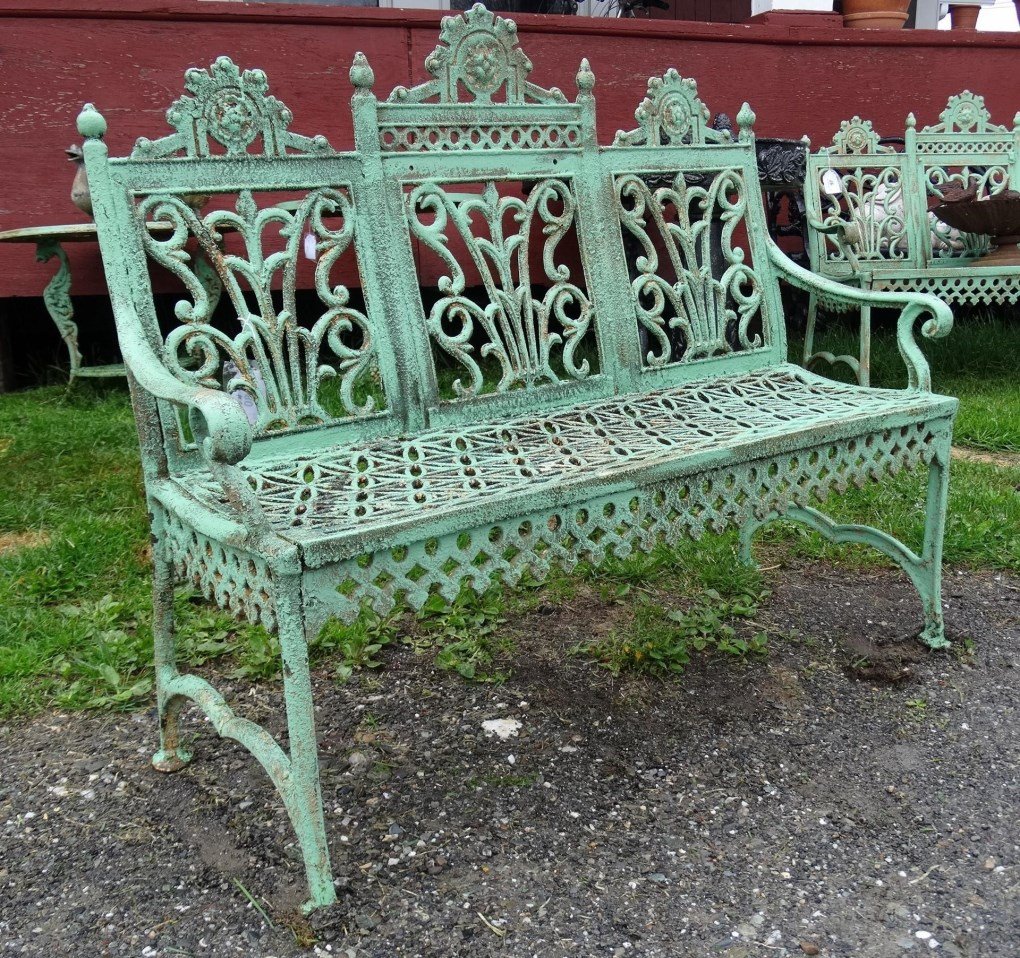 Cast Iron Garden Bench: Cast iron Gothic style garden bench. 44" W..