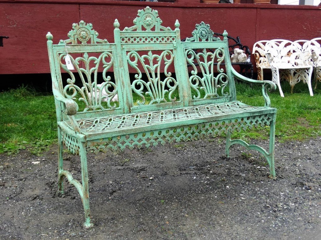 Cast Iron Garden Bench: Cast iron Gothic style garden bench. 44" W..