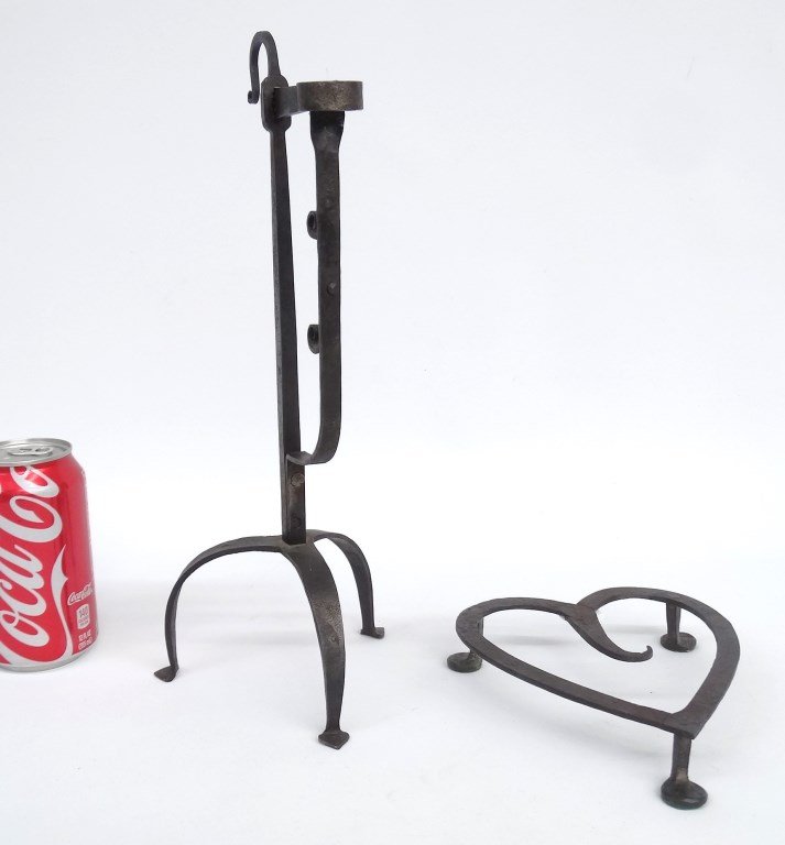 Metalware Lot: Lot including heart shaped trivet and candleholder (13 1/2" Ht.).