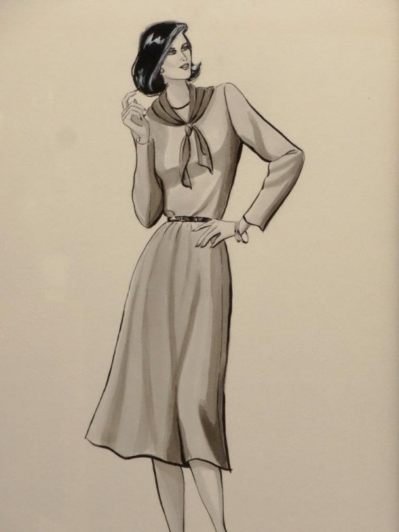 Julia B. Cook Fashion Drawings: Lot of two signed Julia B. Cook fashion drawings. Sights 29" x 19". One framed, one unframed.