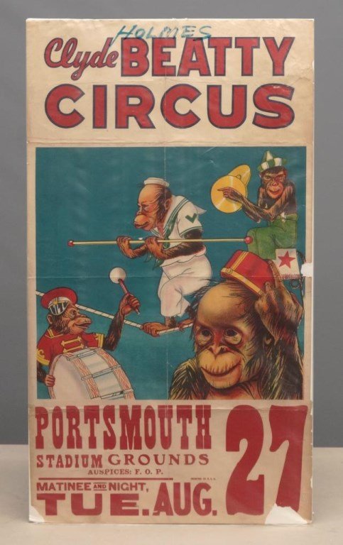 Circus Poster: Vintage Clyde Beatty Circus poster. 37 1/2" x 20 1/2".