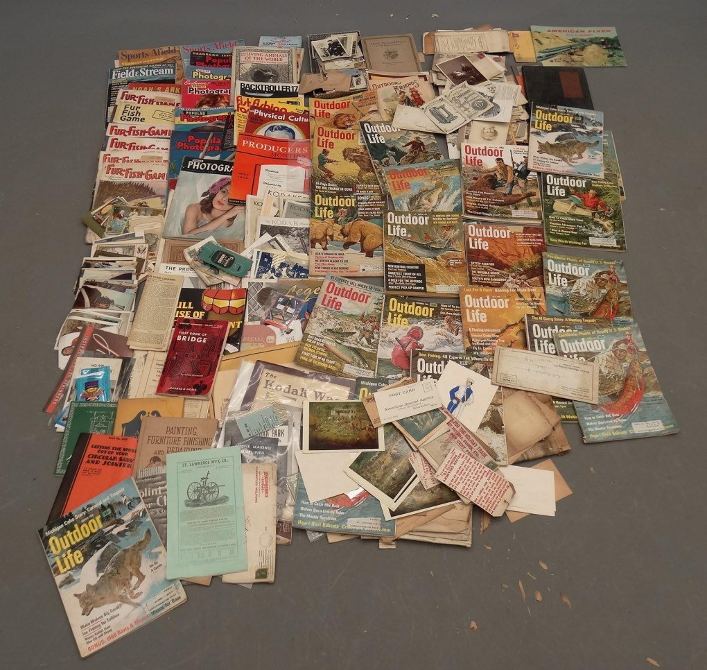 Ephemera Lot: Misc. ephemera lot including 1934 Ithaca High School yearbook, magazines, photographs, postcards etc..