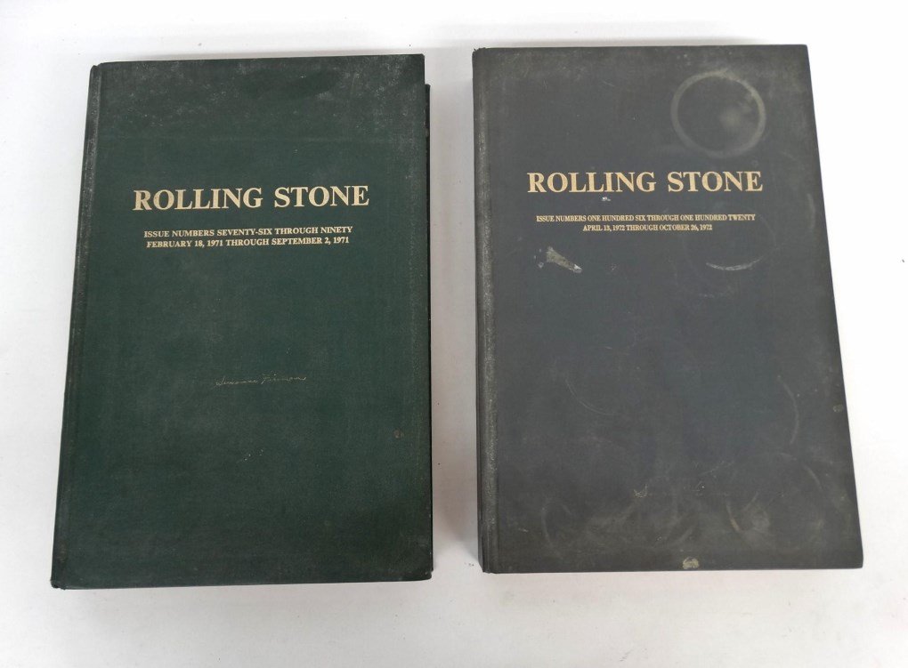 Rolling Stone Bound Books: Lot of (2) Rolling Stone bound books: "Rolling Stone/Issue Numbers Seventy-Six Through Ninety February 18, 1971 Through September 2, 1971" and Rolling Stone/Issue Numbers One Hundred Six Through One H