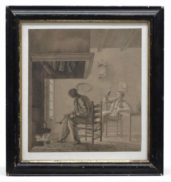 Continental School, Drawing Of Men By Fireplace (1 of 4)