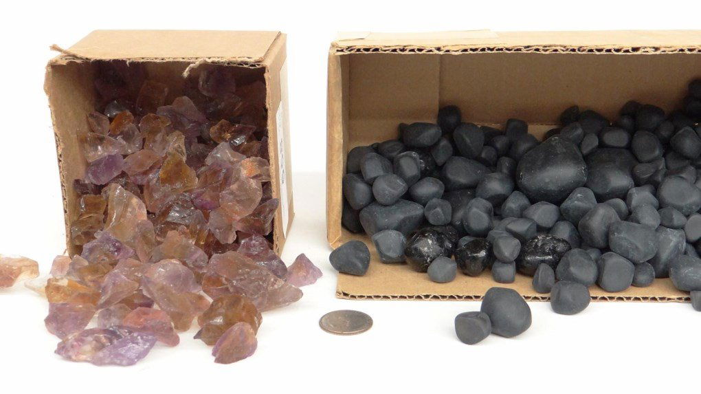 Gemstone Lot: Lot of various gemstones including ametrine and obsidian, apache tears, volcanic black (pre-tumbled).