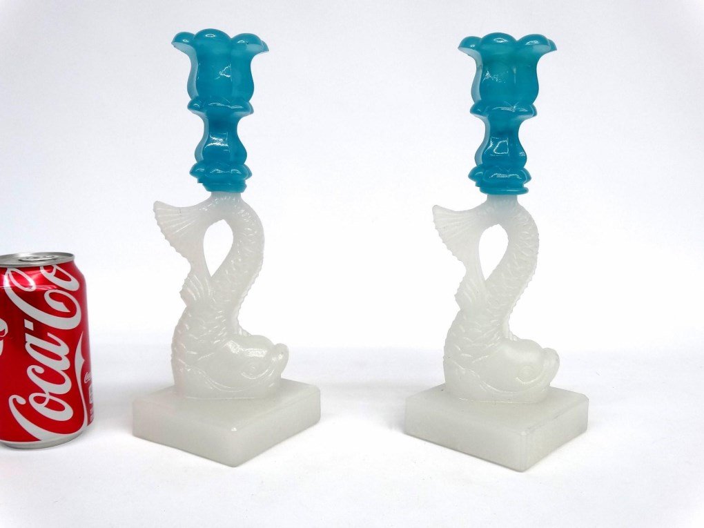Pair Of Sandwich Glass Dolphin Candlesticks (1 of 5)