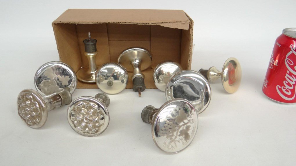 Mercury Glass Curtain Ties: Various lot of Mercury glass curtain ties.