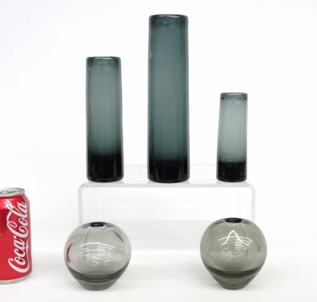 Holmegaard Danish Glassware: Lot (5) pieces Holmegaard Danish glassware. 4" to 7 1/2' Ht..